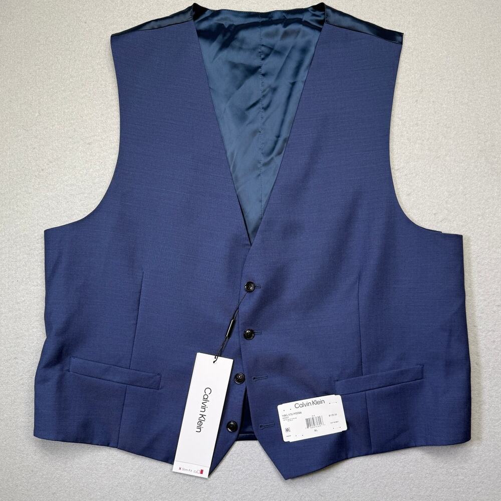 Calvin Klein Men's Slim-Fit Wool Infinite Stretch Suit Vest Blue XL $125